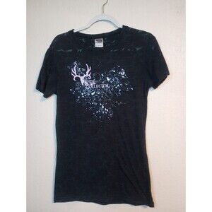 Bone Collector Sz L Women’s Burnout Black T-Shirt S/S Skull Antlers EUC Y2K